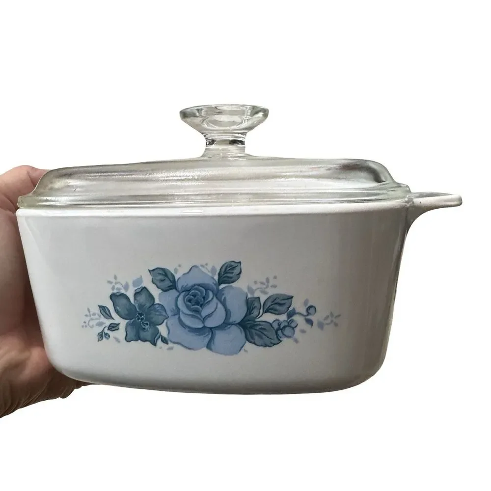 CorningWare Blue‎ Velvet Rose 1.5L Covered Casserole Dish With Lid 9x7x3